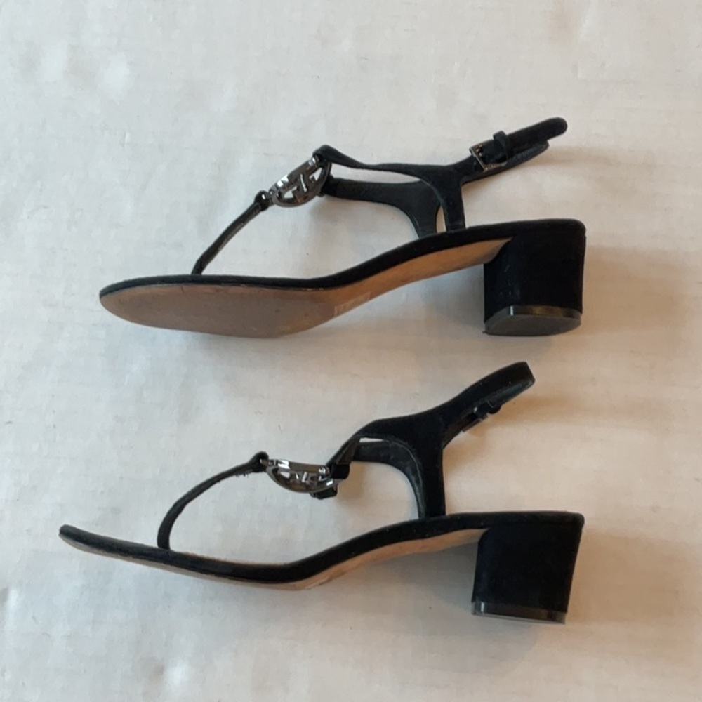 Tory Burch black suede sandal w/ rhinestone logo Size 8 - Picture 9 of 13